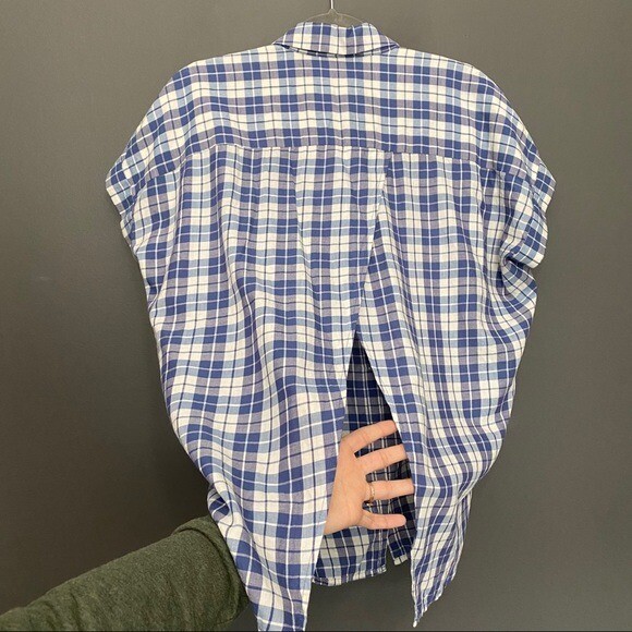 Madewell Central Plaid Split Back Button Front Top - image 8