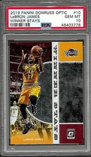 2019 PANINI DONRUSS OPTIC BASKETBALL CARD #10 LEBRON JAMES PSA 10 WINNER STAYS