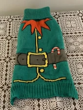 G Mosen Throw Me A Bone Dog Sweater Christmas Elf Design Green MEDIUM Festive