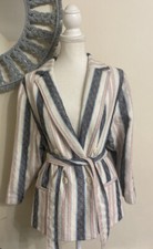 Joie Women's Multi Striped Canvas Double Breasted Belted Blazer Jacket Small ❤️