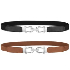 JASGOOD Women Skinny Elastic Belt for Dresses,Thin Retro Stretch Waist Belt w...