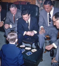 Vintage Stereo Realist Photo 3D Slide CARD PLAYING 5 Men vs 1 Boy