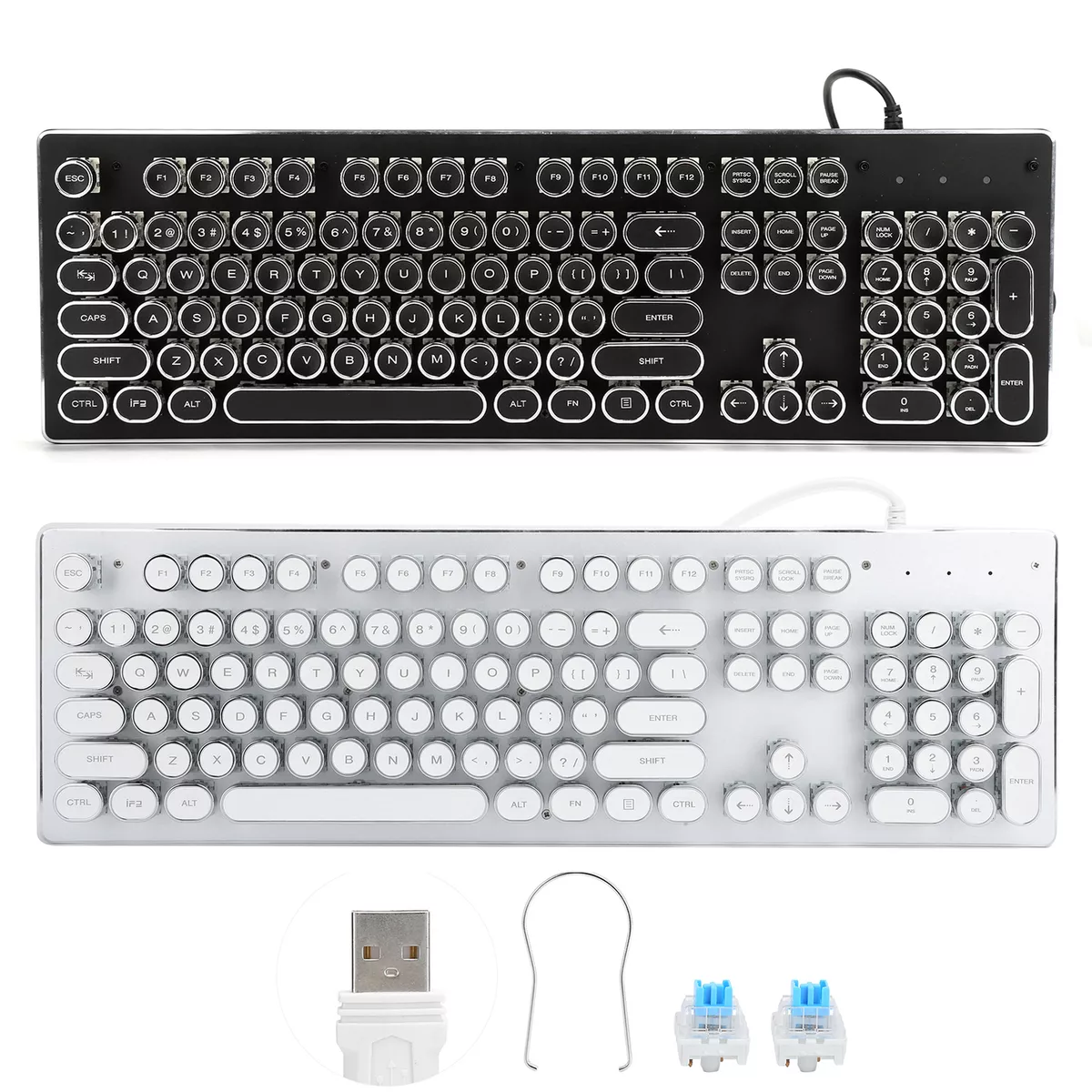 Retro Wired Gaming Keyboard Mechanical Ergonomic 104 Keys For
