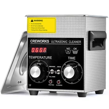 CREWORKS 2L Ultrasonic Cleaner w Degas & Gentle Modes 50W Heater Knob Control