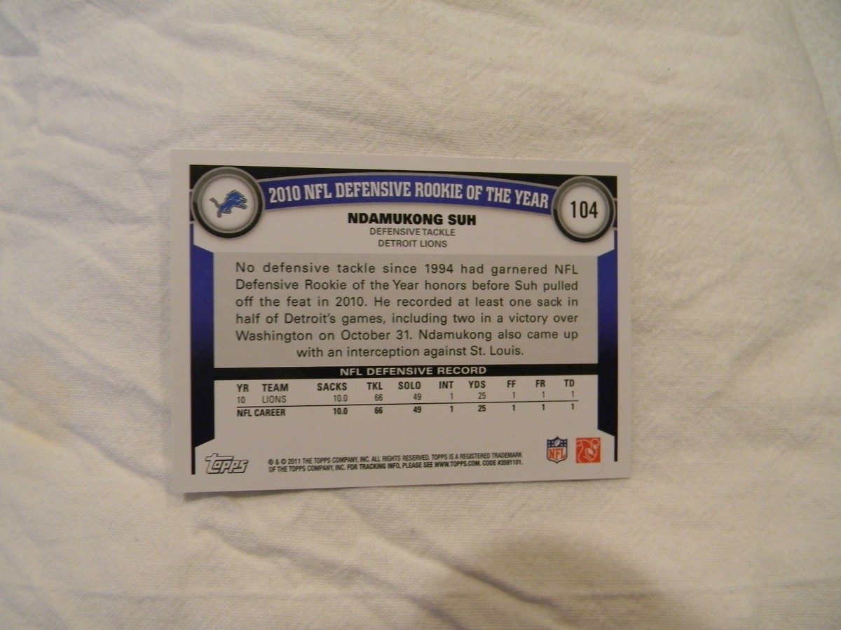 2011 Topps Rookie of the Year Ndamukong Suh card #104 | eBay