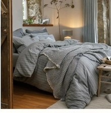 Image of CHRISTY FLANNEL STRIPE SILVER GREY SUPER KING DUVET SET 100% BRUSH COTTON