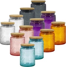 8 oz Decorative Small Glass Jars with Airtight Bamboo Lids, 6 Color 12 Pack 