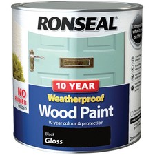 Image of Ronseal 10 Year Weatherproof Wood Paint Black Gloss 2.5 litre