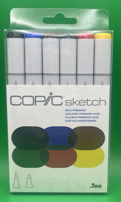 Copic Alcohol Ink Sketch Marker Set - BOLD PRIMARIES, 6 Count