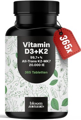 Vitamin D3 + K2 - 365 Tabletten - 20000 IE - All-Trans MK7 - XXL Packung