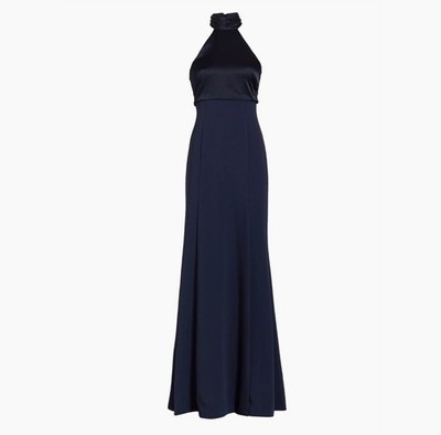 Cinq a Sept Alexandra Gown Navy Blue Halter Formal Silk Size 0