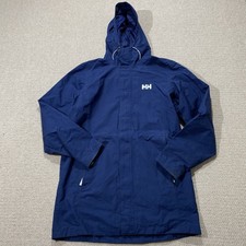 Helly Hansen Jacket Mens Medium Navy Waterproof Longline Rain Coat HellyTech