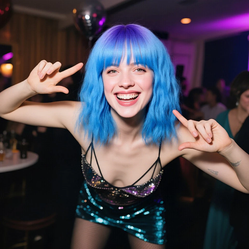 Peluca Ombre Azul con Flequillo para Mujer Corto Bob Peluca Ondulada Rizada para Disfraz de Juegos con disfraces Foto 3 de 4