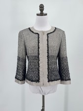 St. John Couture Gray Metallic Boucle Wool Blend Full Zip Jacket Sz 10