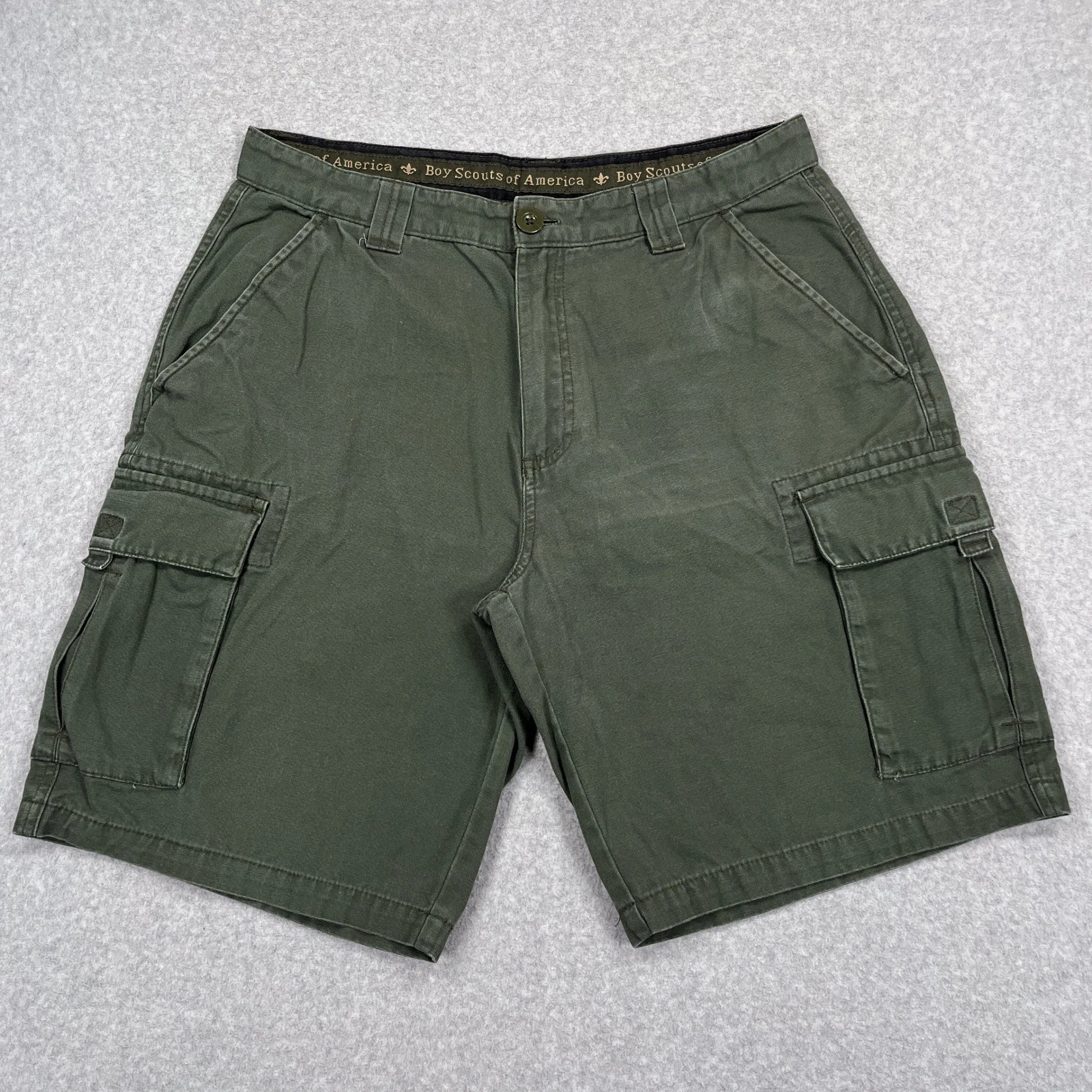 Boy Scouts of America Uniform Canvas Cargo Shorts Mens 34 Green Outdoor Hiking
