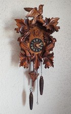 QUALITY VINTAGE BLACK FOREST CARVED WOOD QUARTZ CUCKOO CLOCK - FULLY WORKING