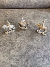 3 miniature pewter horses and detachable riders