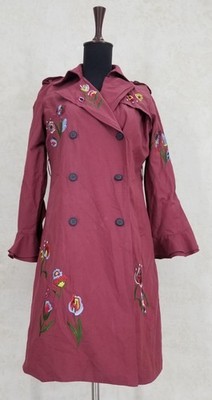 Vintage Trenchcoat Trachten Curations Blumen bestickt L:96 B:55 S:41 A:57