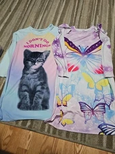Girls Sz 10-12 Lot Of 2 Cute Nightgowns Cat, Butterfly