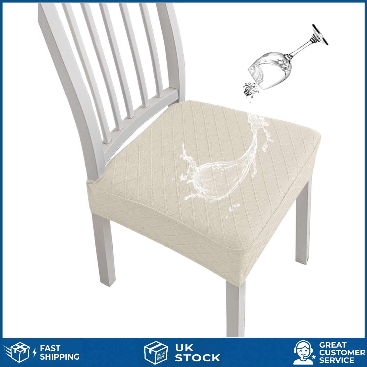 Stylish Set of 6 Beige Waterproof Chair Slipcovers - Stain-Resistant & Removable
