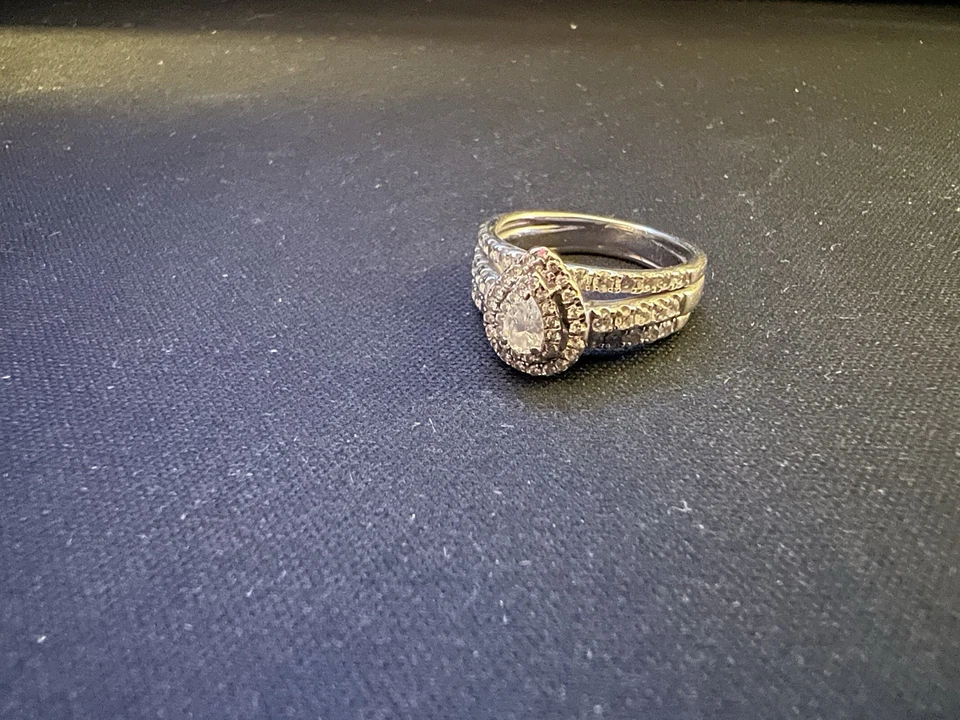 1/2 Ct 14KWG, Pear Shape Ring, 43 Diamonds, Engagement Ring & Enhancer Ring - Image 2 of 4