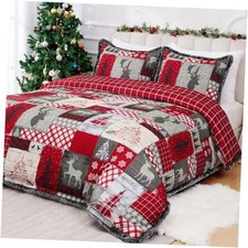 3 Piece Christmas Duvet Cover Set - Soft Double Brushed Retro Duvet Queen Red