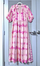 pink print ruffle hem long maxi dress L