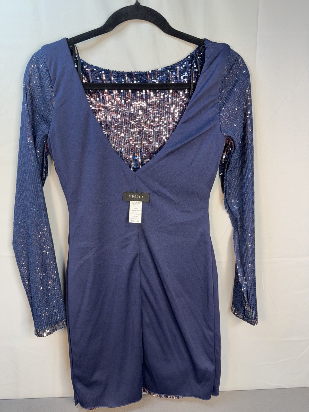 B. Darlin Sequin Bodycon Dress Blue Rose Gold Ombre Long Sleeve Size 5/6