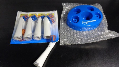SONIC SCRUBBER POWER CLEANER TOOLS HEADS WITH AN UNUSED BLUE 5 PLACE HOLDER