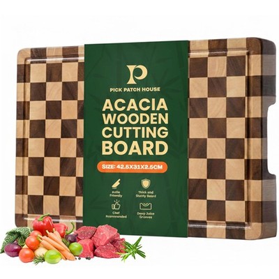 PICK PATCH HOUSE 100% Organic Acacia Wood Cutting Board 16.5'' x 11.6'' End Gra...