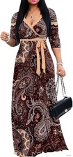 Dresses for Women Casual Flowy Long Sleeve Empire Waist Maxi Party Club Dress XL