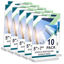 Acrylic Sign Holder 5x7, 10 Pack Clear Double Sided Table Vertical 10 Pack 5x7
