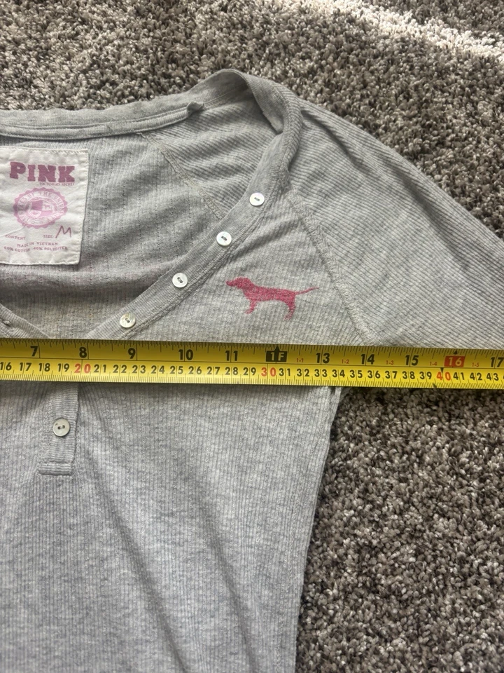 Vintage Y2K 2000s Victorias Secret Henley With Phi Beta Pink Logo - Image 3 of 4