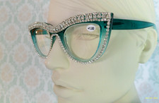 Trend Damen Lese Brille, Katzenauge, Strass Steine, individuell, türkis, + 1,0