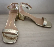 Stuart Weitzman Sz 5.5B Gold Metallic Watersnake Nudistcurve 35 Block Sandal SIB