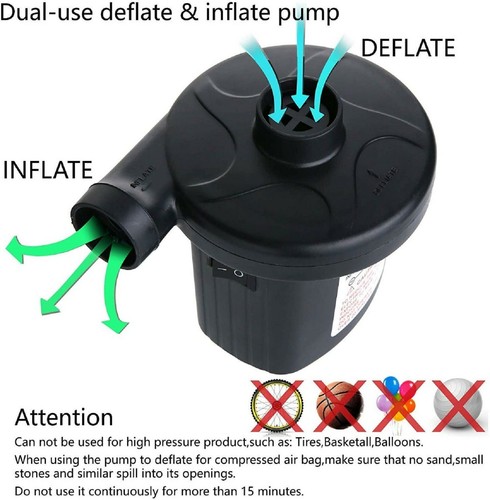 Bomba De Aire Inflador Electrico Portatil Para Colchones Piscina Conexion Doble - Picture 2 of 12