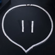 CWWZircon Square Cut CZ Pave Prom Costume Earring Necklace Jewelry Set for Women
