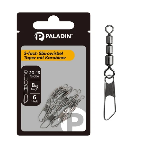 Paladin Taper 3 Fach Sbirulino Wirbel Karabiner Gr.20-16 Dreifachwirbel Sbiru