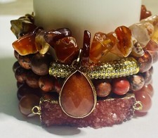 Natural Stone  Glass Beaded Bracelet Set   4Piece Stackable Multi-Shaped Stone