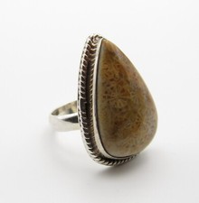 Nice Artisan Sterling Silver Sea Jasper Pear Cut Statement Ring Sz 8