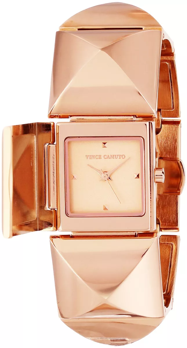 Vince camuto rose gold tone deals bezel leather strap men's watch