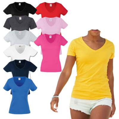 Fruit of the Loom Lady Fit Valueweight V-Neck T-Shirt - Damen Kurzarm F271N