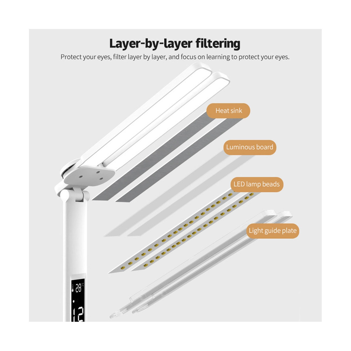 LED Desk Lamp USB Dimmable Foldable Table Lamp with Calendar Temperature8689 eBay