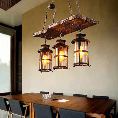 Wood Chandelier Iron Ceiling Lamp, Chandelier Wooden Retro Rustic Pendant Light