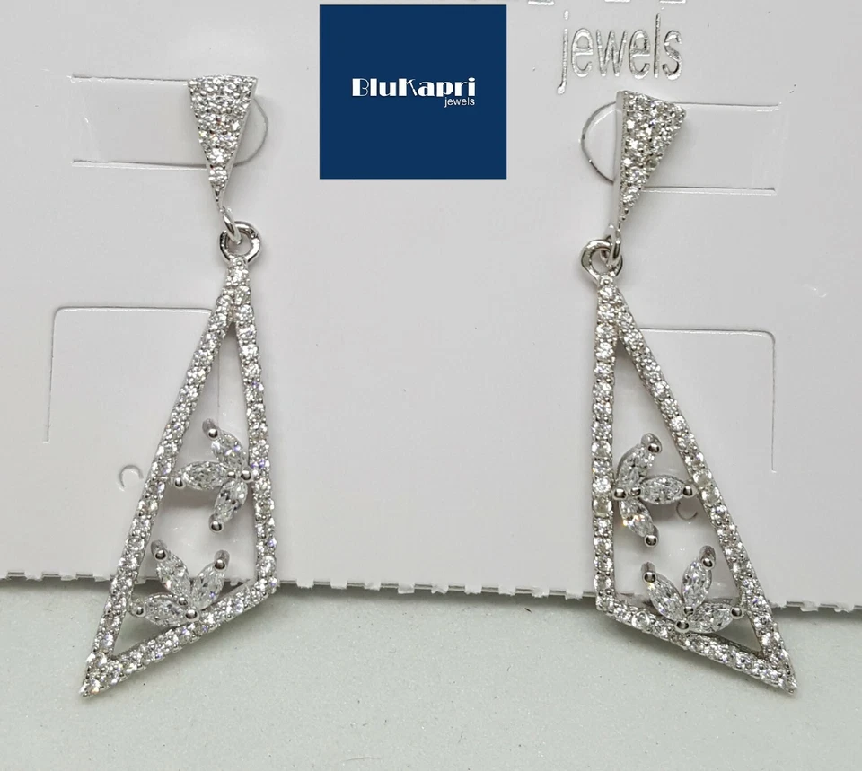 Orecchini donna pendenti in argento 925 e zirconi bianchi - Immagine 3 di 4