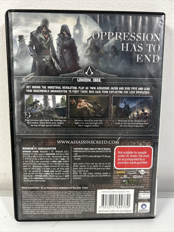 Assassins Creed Syndicate Special Edition 5 Disk PC DVD ROM GAME SET COMPLETE - Image 2 of 4