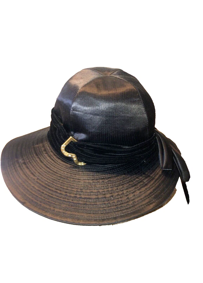 Sombrero CHARO vintage años 60 negro satinado con banda de terciopelo Foto 3 de 4