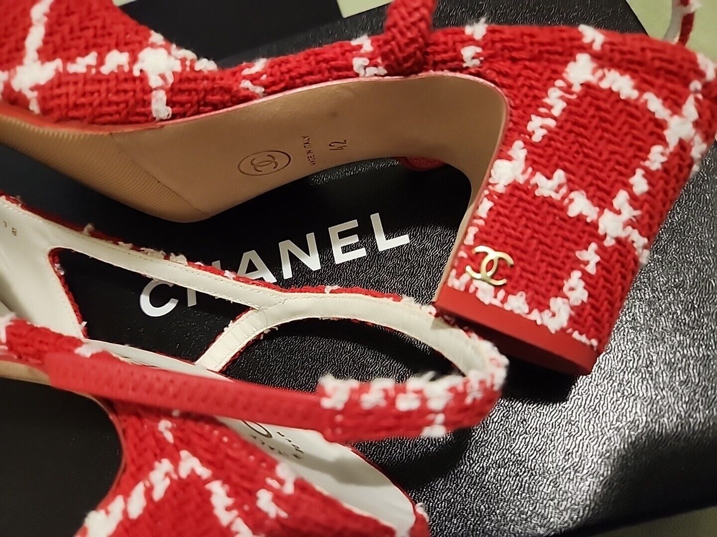 Chanel Red Tweed Slingbacks Size 42 With Box - image 4