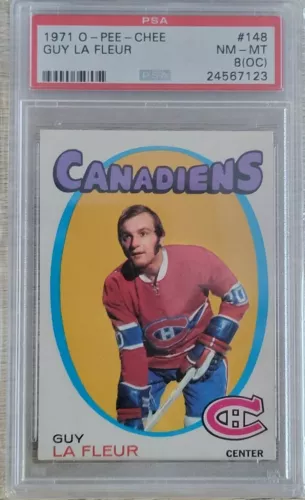 1971-72 O-PEE-CHEE OPC #148 GUY LAFLEUR RC ROOKIE PSA 8 (OC)