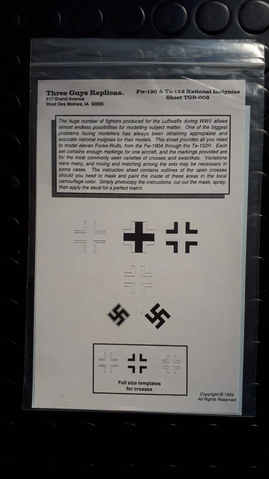 Three Guys Replicas FW-190 Ta-152 National insignas Decals 1:72 TGR-003 - Immagine 2 di 4